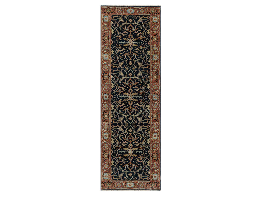 2'6" x 8'1" New Hand Knotted Blue Wool Runner Oriental Rug - MOA10291092