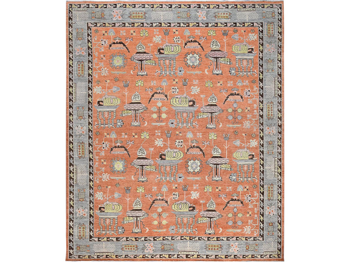 12'1" x 14'6" New Hand Knotted Orange Wool Rectangle Oriental Rug - MOA102910