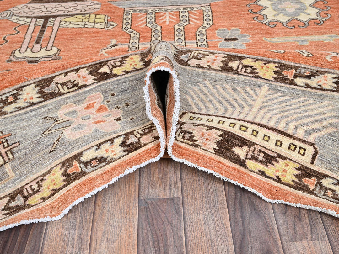 12'1" x 14'6" New Hand Knotted Orange Wool Rectangle Oriental Rug - MOA102910
