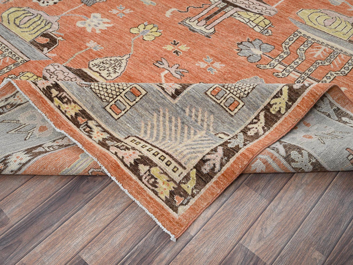 12'1" x 14'6" New Hand Knotted Orange Wool Rectangle Oriental Rug - MOA102910