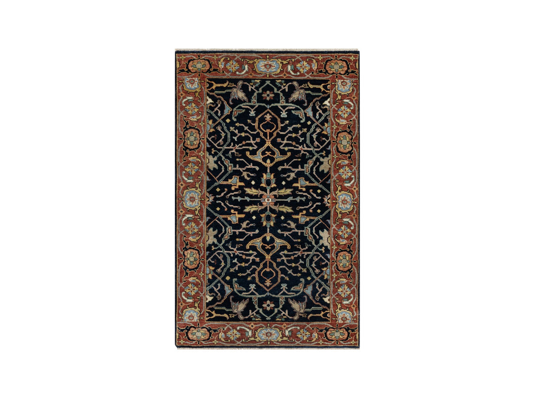 3'1" x 5'2" New Hand Knotted Blue Wool Rectangle Oriental Rug - MOA10291101