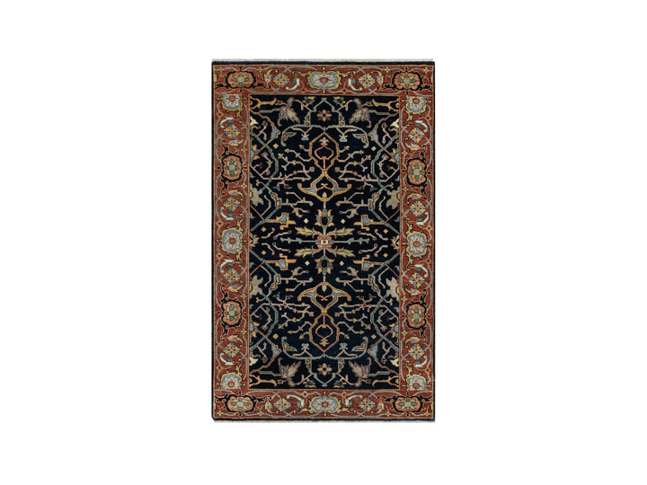 3'1" x 5'2" New Hand Knotted Blue Wool Rectangle Oriental Rug - MOA10291101
