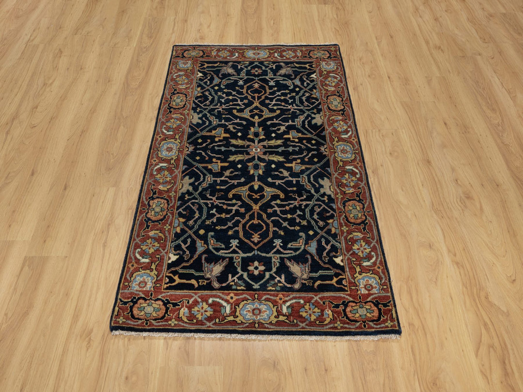 3'1" x 5'2" New Hand Knotted Blue Wool Rectangle Oriental Rug - MOA10291101