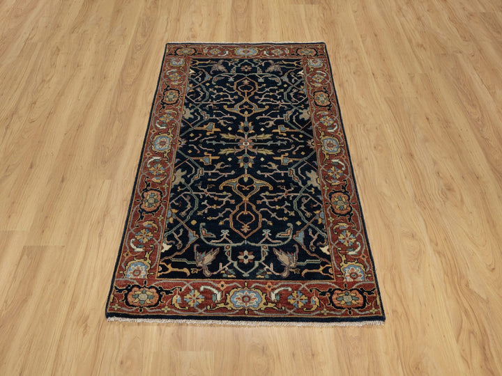 3'1" x 5'2" New Hand Knotted Blue Wool Rectangle Oriental Rug - MOA10291101