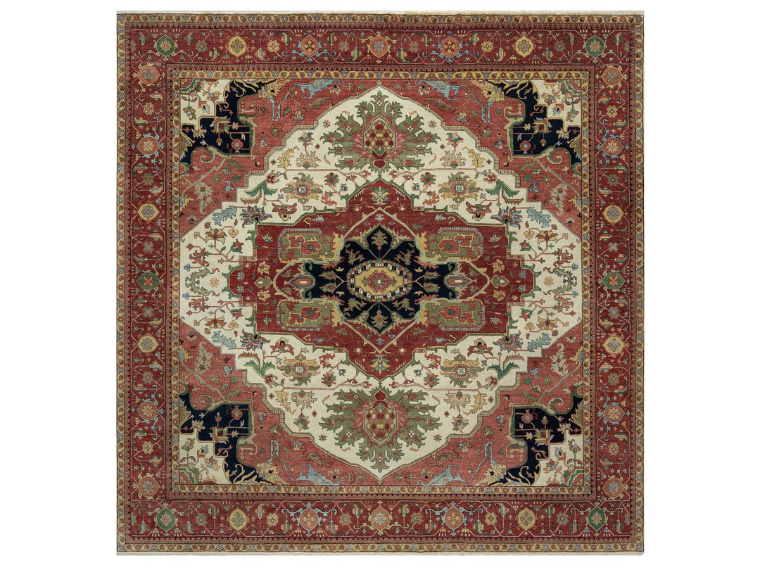 12'0" x 12'3" New Hand Knotted Ivory Wool Square Oriental Rug - MOA10291107