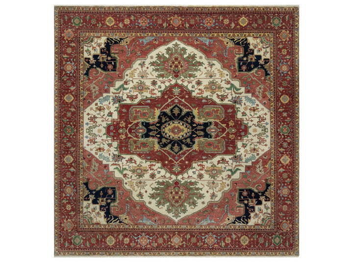 12'0" x 12'3" New Hand Knotted Ivory Wool Square Oriental Rug - MOA10291107