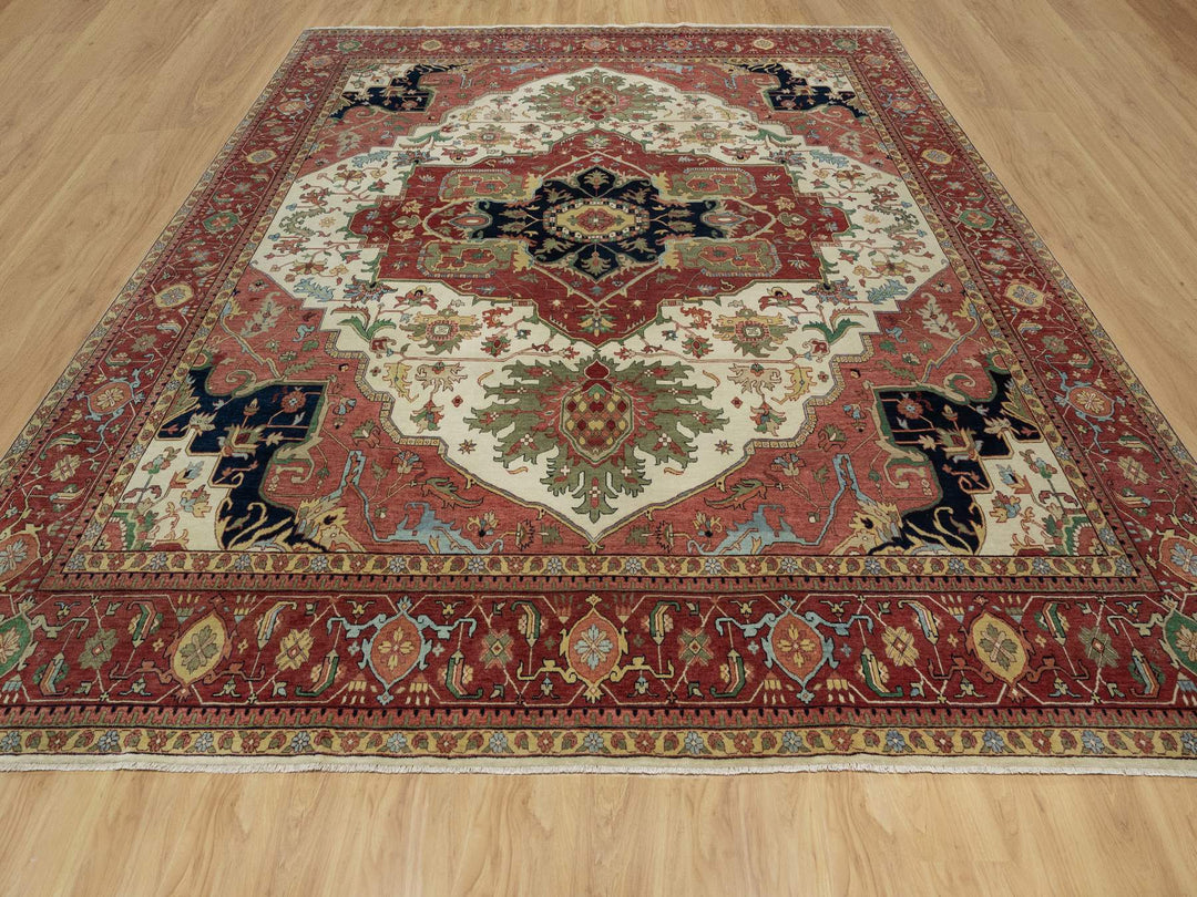 12'0" x 12'3" New Hand Knotted Ivory Wool Square Oriental Rug - MOA10291107