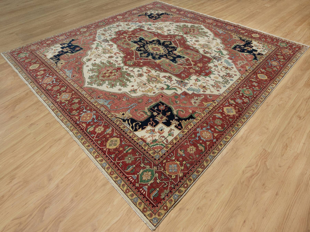 12'0" x 12'3" New Hand Knotted Ivory Wool Square Oriental Rug - MOA10291107