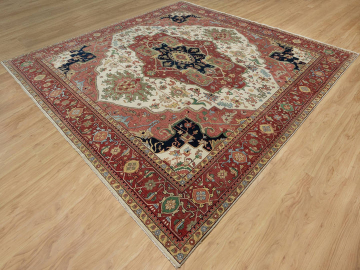 12'0" x 12'3" New Hand Knotted Ivory Wool Square Oriental Rug - MOA10291107