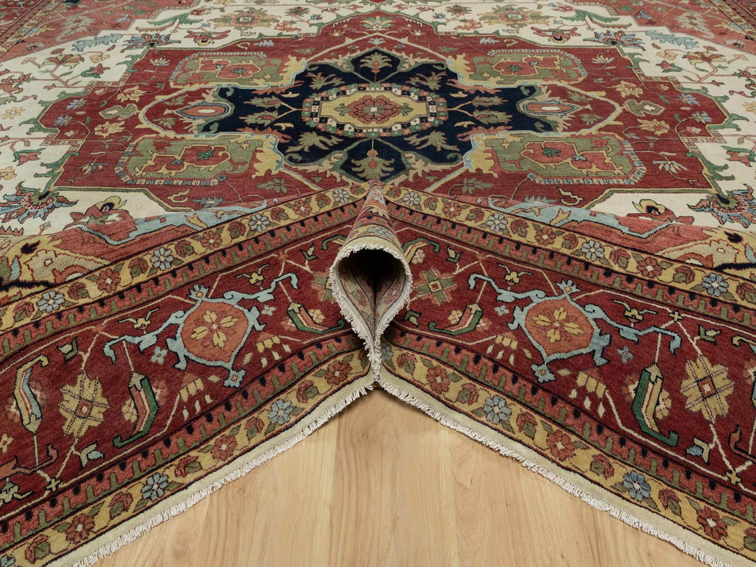 12'0" x 12'3" New Hand Knotted Ivory Wool Square Oriental Rug - MOA10291107