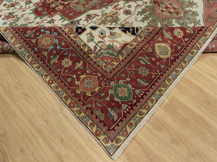 12'0" x 12'3" New Hand Knotted Ivory Wool Square Oriental Rug - MOA10291107