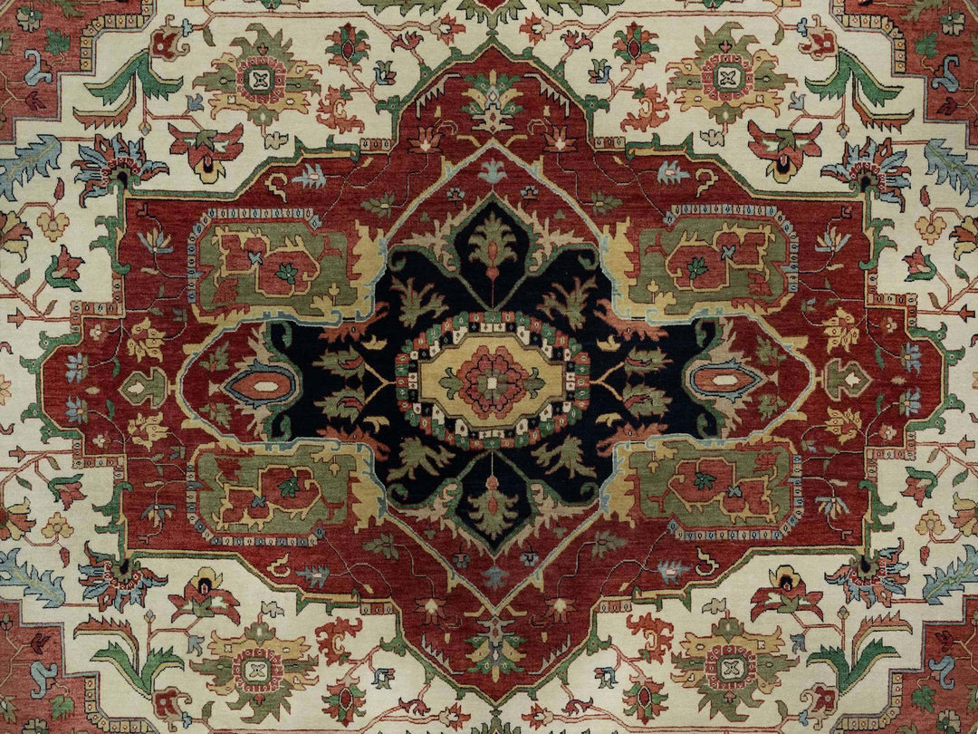 12'0" x 12'3" New Hand Knotted Ivory Wool Square Oriental Rug - MOA10291107