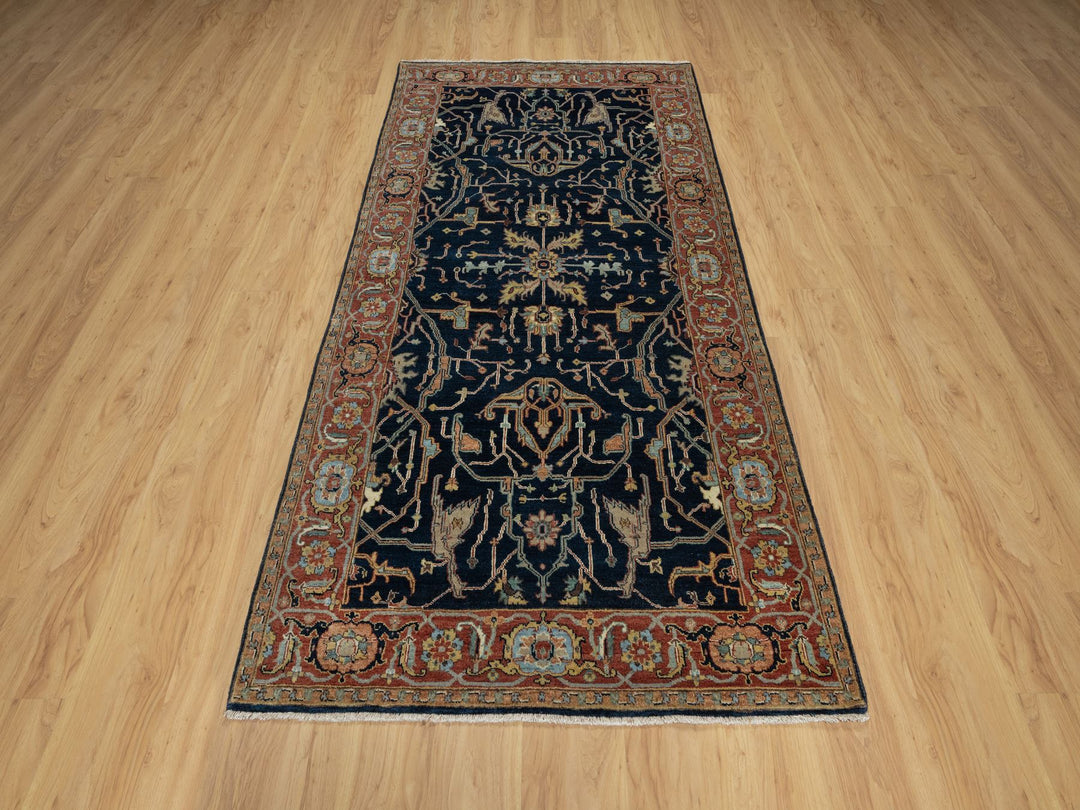4'2" x 8'1" New Hand Knotted Blue Wool Runner Oriental Rug - MOA10291110