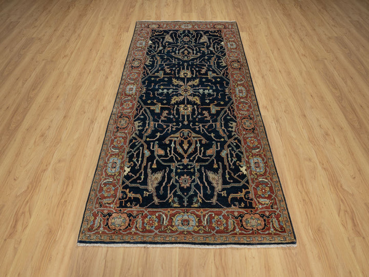 4'2" x 8'1" New Hand Knotted Blue Wool Runner Oriental Rug - MOA10291110