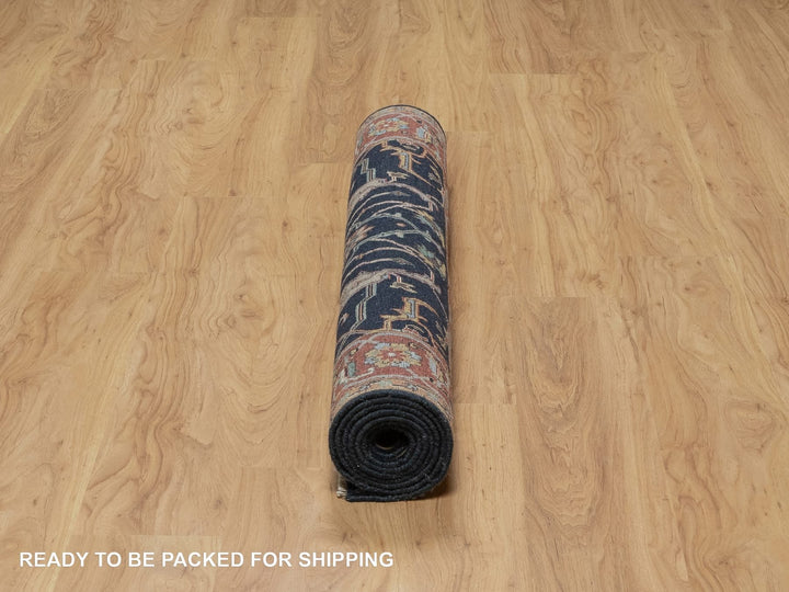 4'2" x 8'1" New Hand Knotted Blue Wool Runner Oriental Rug - MOA10291110
