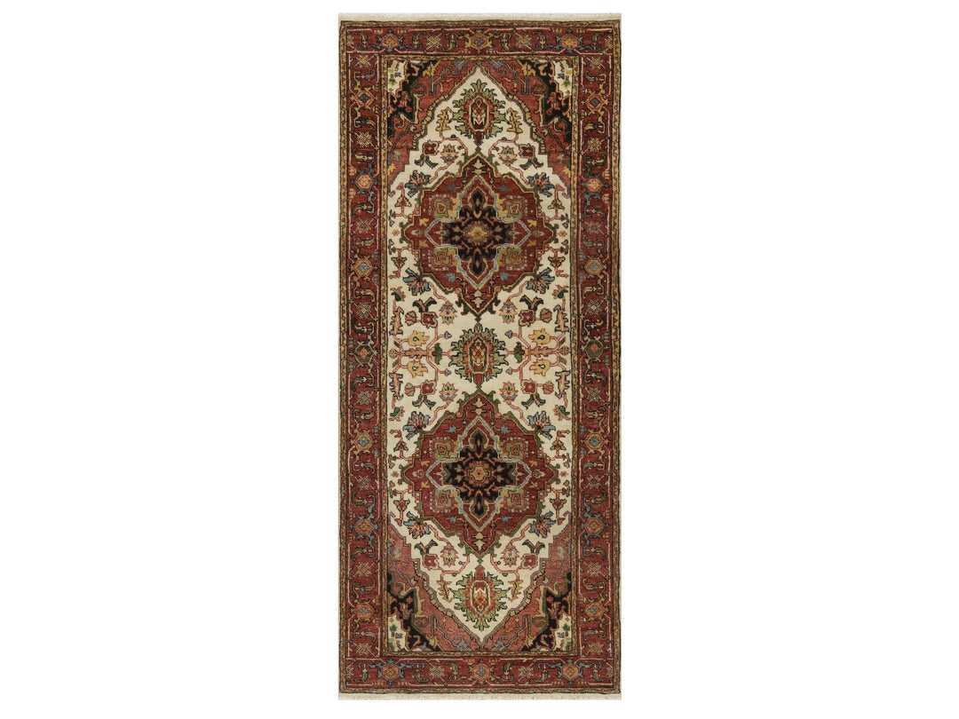 2'7" x 6'2" New Hand Knotted Ivory Wool Runner Oriental Rug - MOA10291111