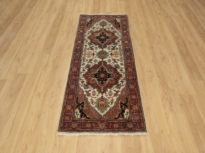 2'7" x 6'2" New Hand Knotted Ivory Wool Runner Oriental Rug - MOA10291111