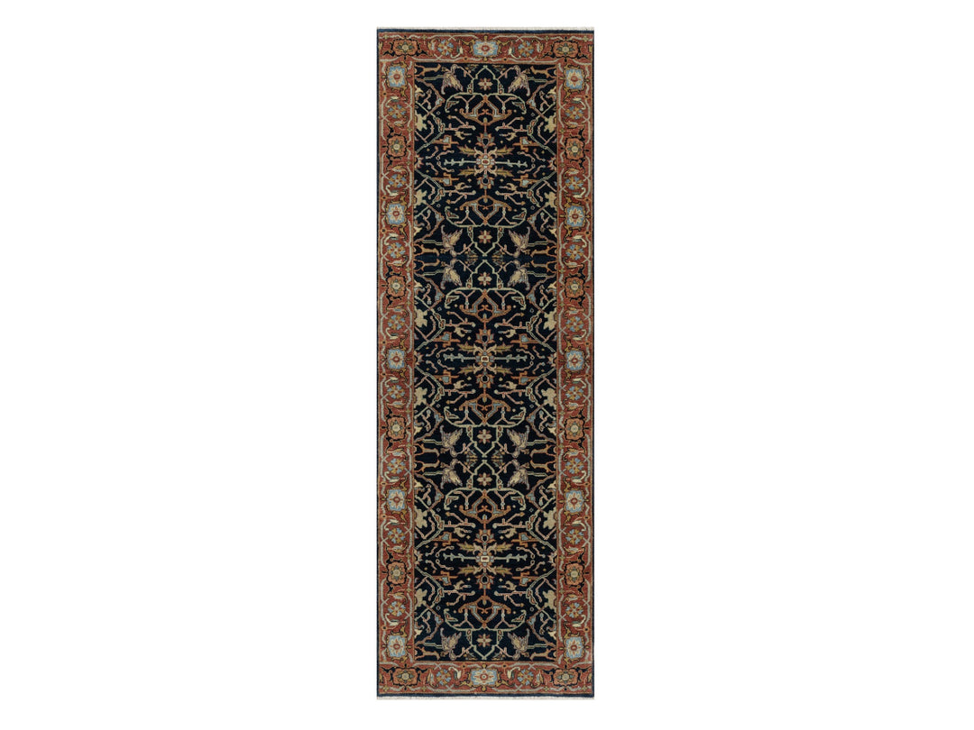 2'6" x 8'1" New Hand Knotted Blue Wool Runner Oriental Rug - MOA10291113