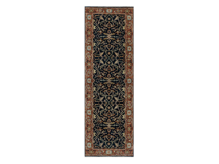 2'6" x 8'1" New Hand Knotted Blue Wool Runner Oriental Rug - MOA10291113