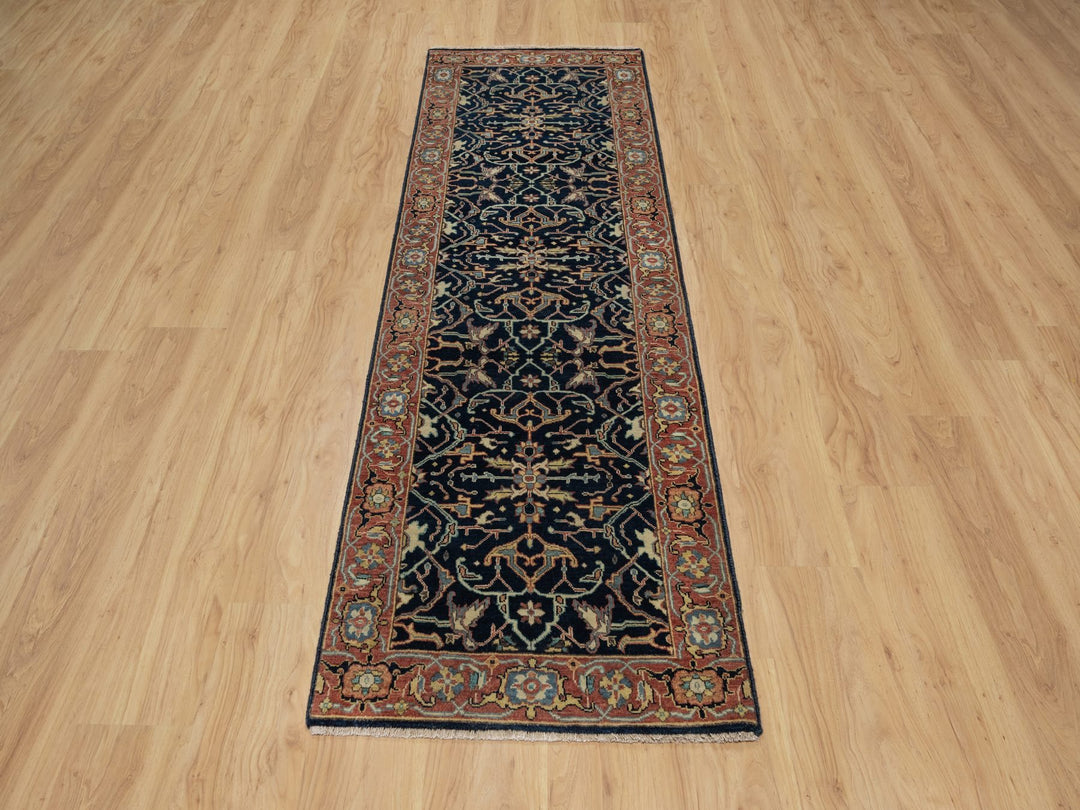 2'6" x 8'1" New Hand Knotted Blue Wool Runner Oriental Rug - MOA10291113