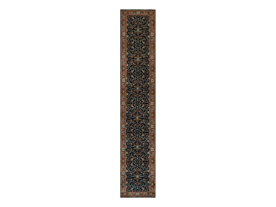 2'6" x 14'1" New Hand Knotted Blue Wool Runner Oriental Rug - MOA10291115