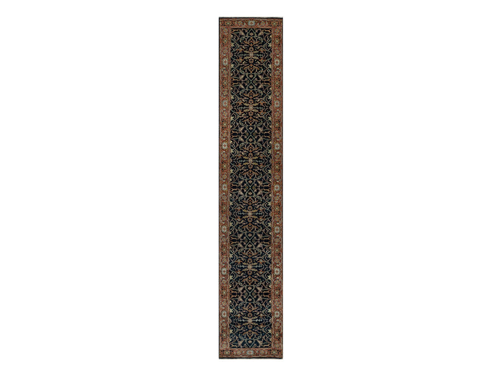 2'6" x 14'1" New Hand Knotted Blue Wool Runner Oriental Rug - MOA10291115