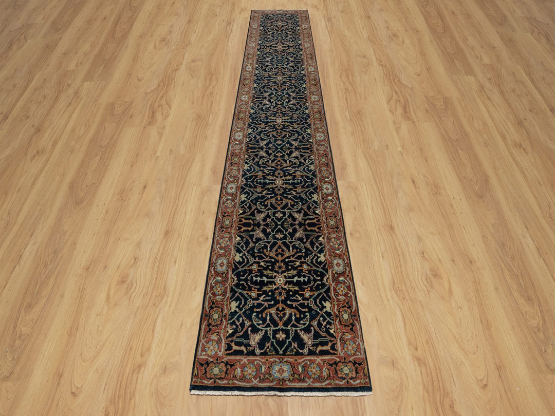 2'6" x 14'1" New Hand Knotted Blue Wool Runner Oriental Rug - MOA10291115