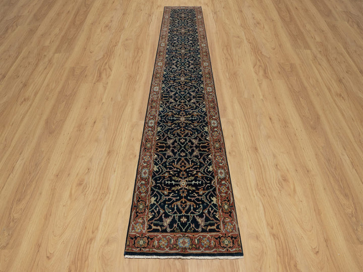 2'6" x 14'1" New Hand Knotted Blue Wool Runner Oriental Rug - MOA10291115