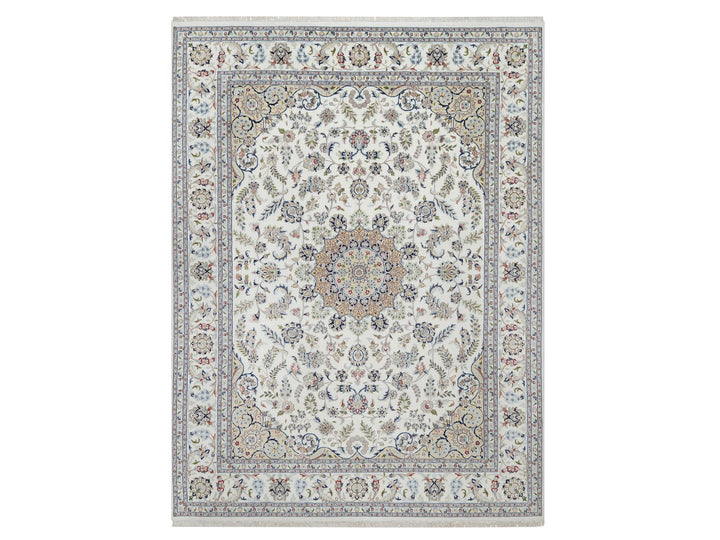 9'0" x 12'1" New Hand Knotted Ivory Wool & Silk Rectangle Oriental Rug - MOA10291122
