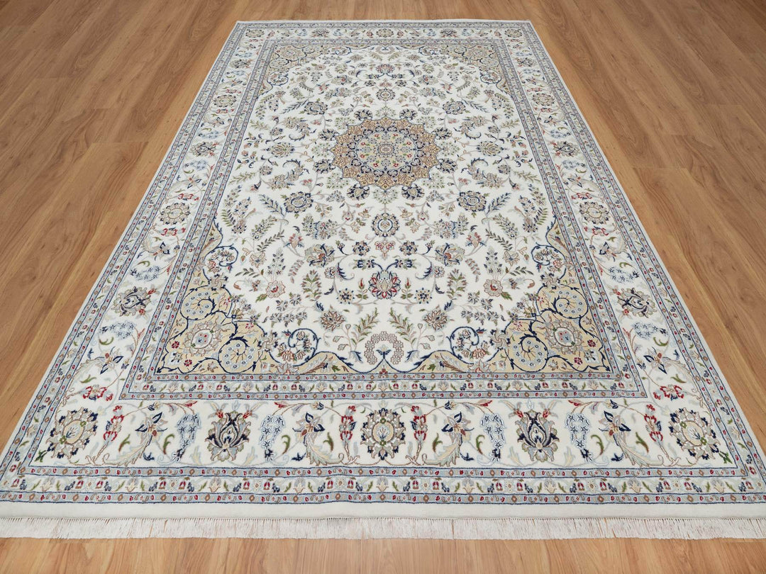 9'0" x 12'1" New Hand Knotted Ivory Wool & Silk Rectangle Oriental Rug - MOA10291122