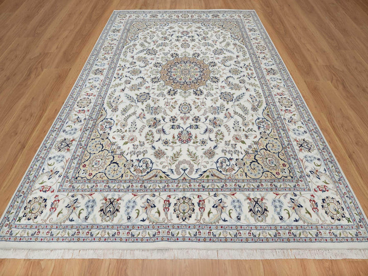 9'0" x 12'1" New Hand Knotted Ivory Wool & Silk Rectangle Oriental Rug - MOA10291122