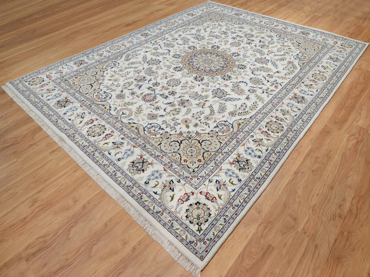 9'0" x 12'1" New Hand Knotted Ivory Wool & Silk Rectangle Oriental Rug - MOA10291122