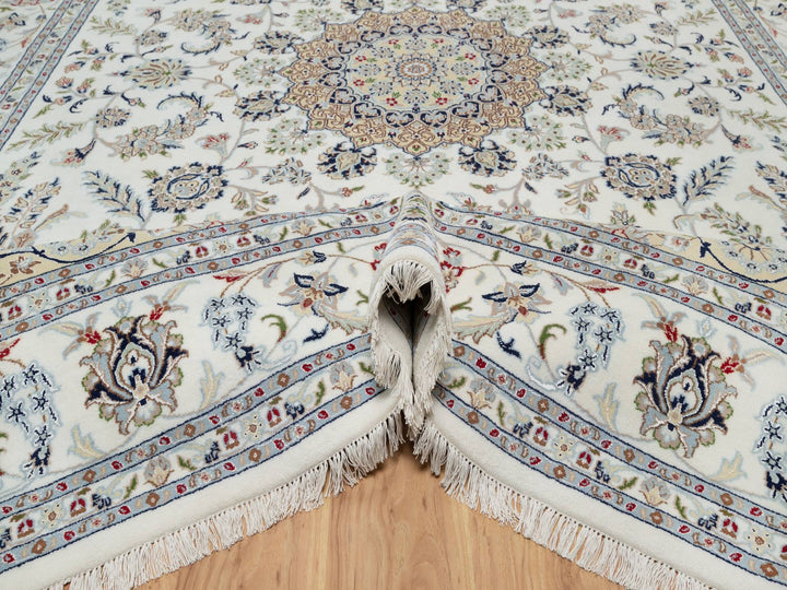9'0" x 12'1" New Hand Knotted Ivory Wool & Silk Rectangle Oriental Rug - MOA10291122