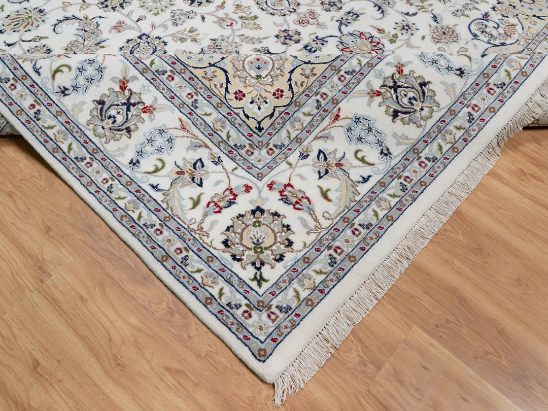 9'0" x 12'1" New Hand Knotted Ivory Wool & Silk Rectangle Oriental Rug - MOA10291122