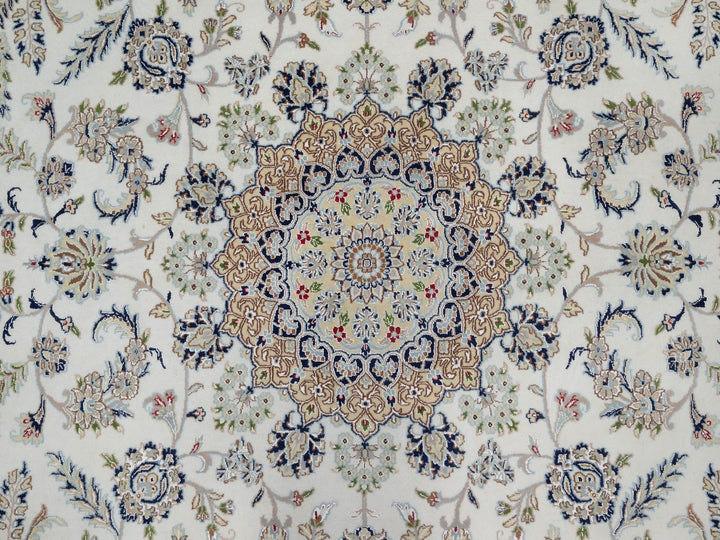 9'0" x 12'1" New Hand Knotted Ivory Wool & Silk Rectangle Oriental Rug - MOA10291122