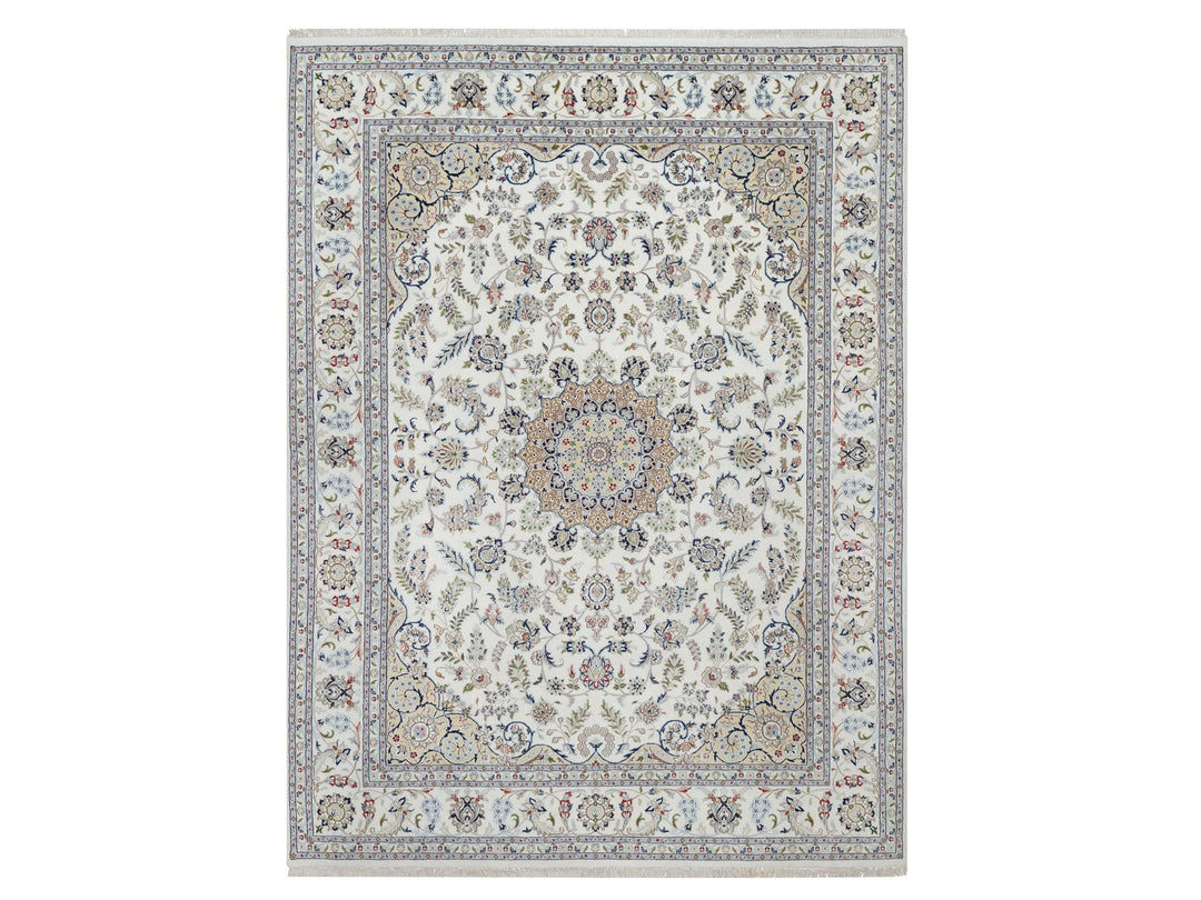 8'10" x 12'4" New Hand Knotted Ivory Wool & Silk Rectangle Oriental Rug - MOA10291124