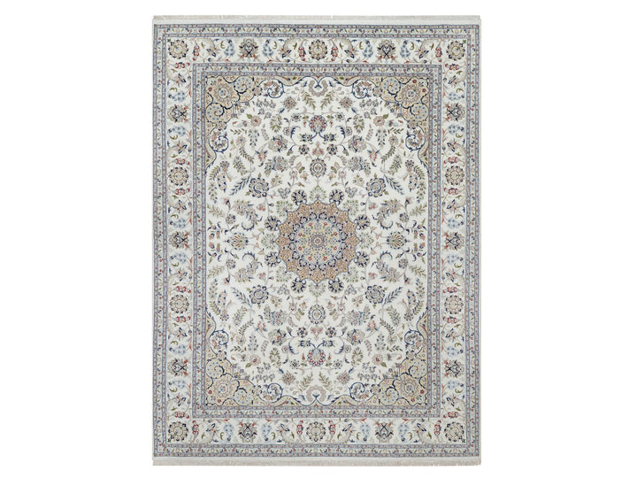 8'10" x 12'4" New Hand Knotted Ivory Wool & Silk Rectangle Oriental Rug - MOA10291124
