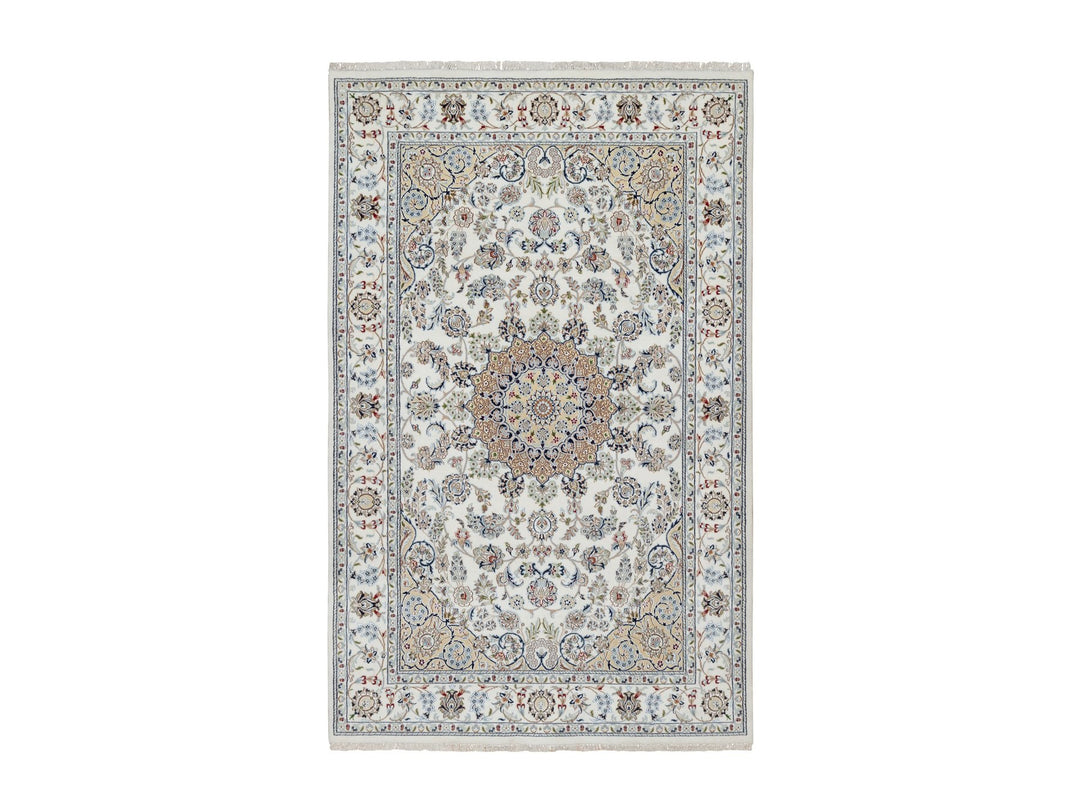 5'10" x 9'2" New Hand Knotted Ivory Wool & Silk Rectangle Oriental Rug - MOA10291125