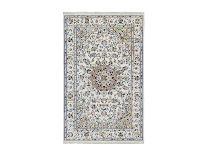 5'10" x 9'2" New Hand Knotted Ivory Wool & Silk Rectangle Oriental Rug - MOA10291125
