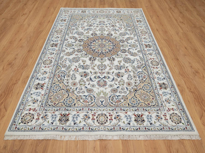 5'10" x 9'2" New Hand Knotted Ivory Wool & Silk Rectangle Oriental Rug - MOA10291125