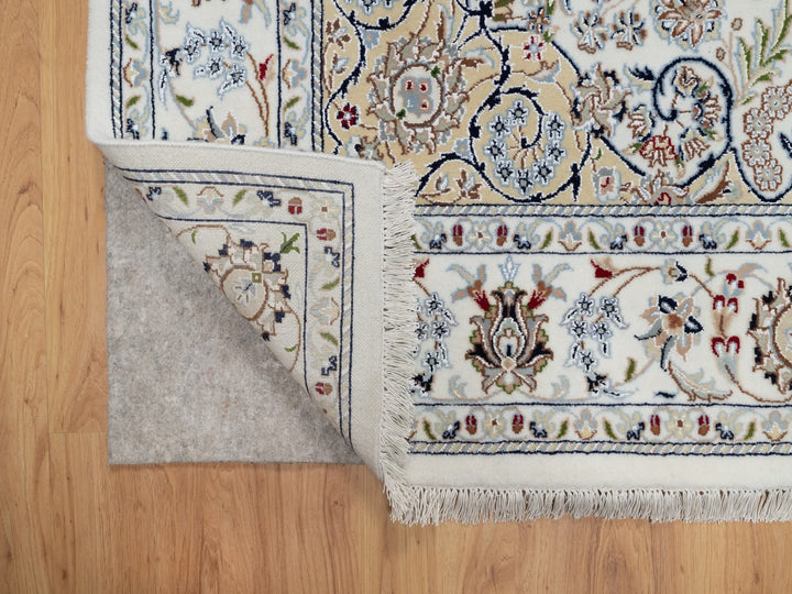 5'10" x 9'2" New Hand Knotted Ivory Wool & Silk Rectangle Oriental Rug - MOA10291125