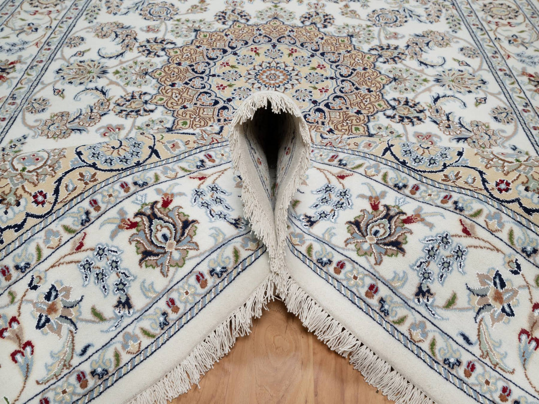 5'10" x 9'2" New Hand Knotted Ivory Wool & Silk Rectangle Oriental Rug - MOA10291125