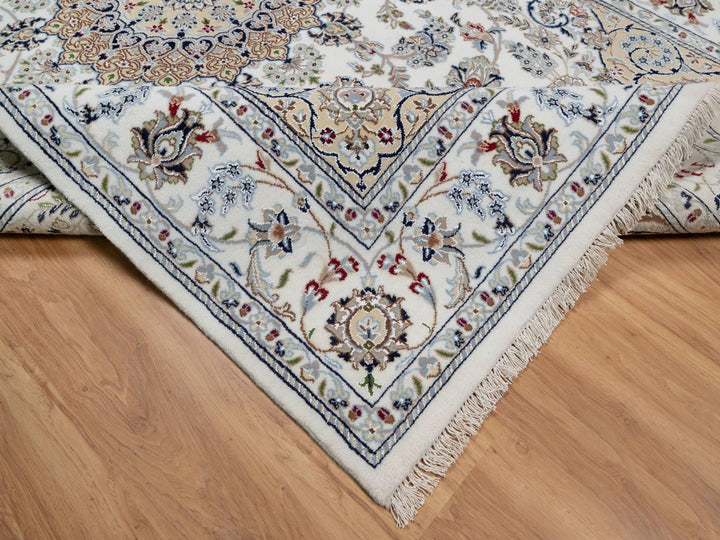 5'10" x 9'2" New Hand Knotted Ivory Wool & Silk Rectangle Oriental Rug - MOA10291125