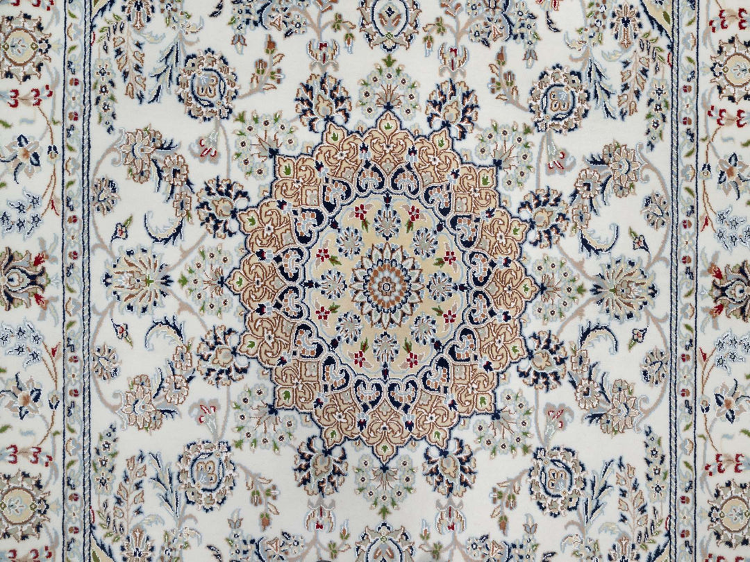 5'10" x 9'2" New Hand Knotted Ivory Wool & Silk Rectangle Oriental Rug - MOA10291125