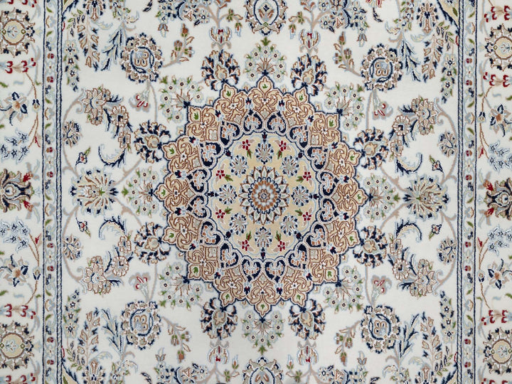 5'10" x 9'2" New Hand Knotted Ivory Wool & Silk Rectangle Oriental Rug - MOA10291125