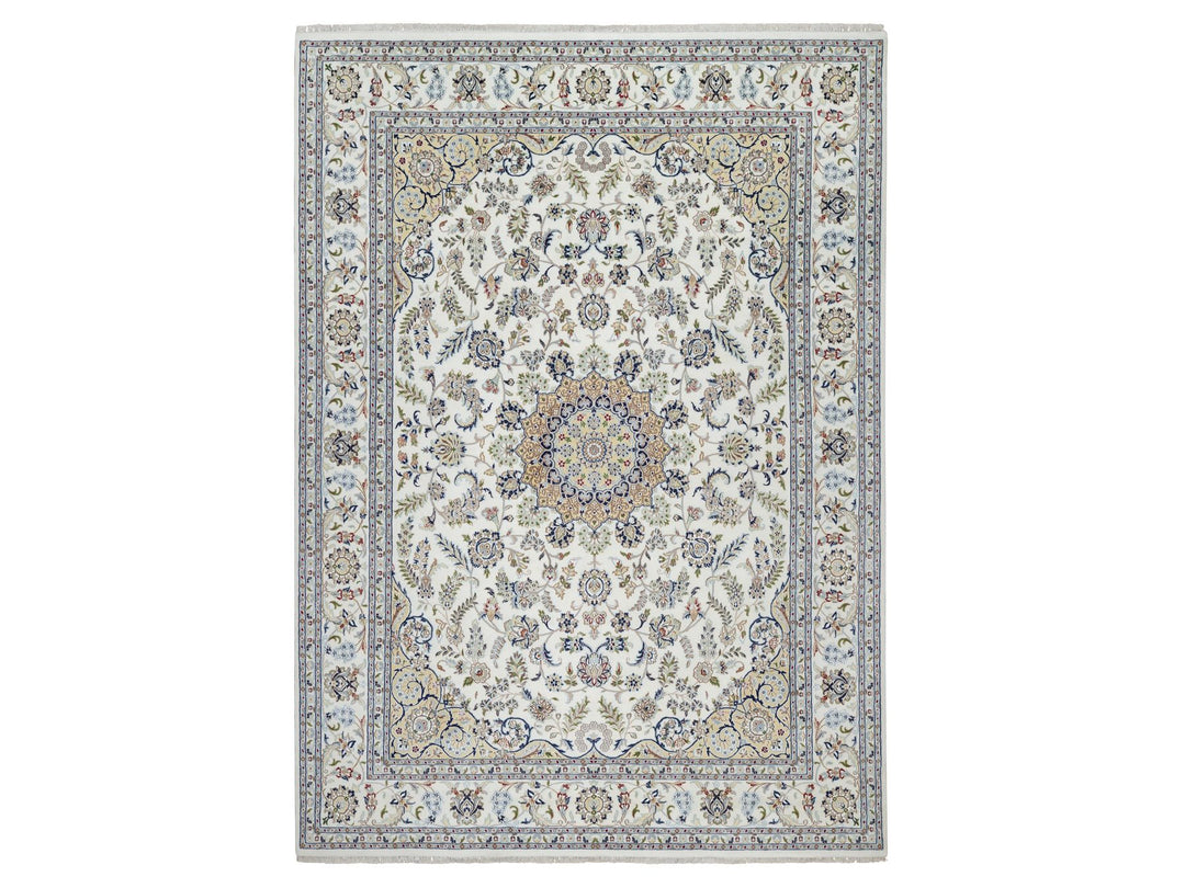 8'9" x 12'3" New Hand Knotted Ivory Wool & Silk Rectangle Oriental Rug - MOA10291126