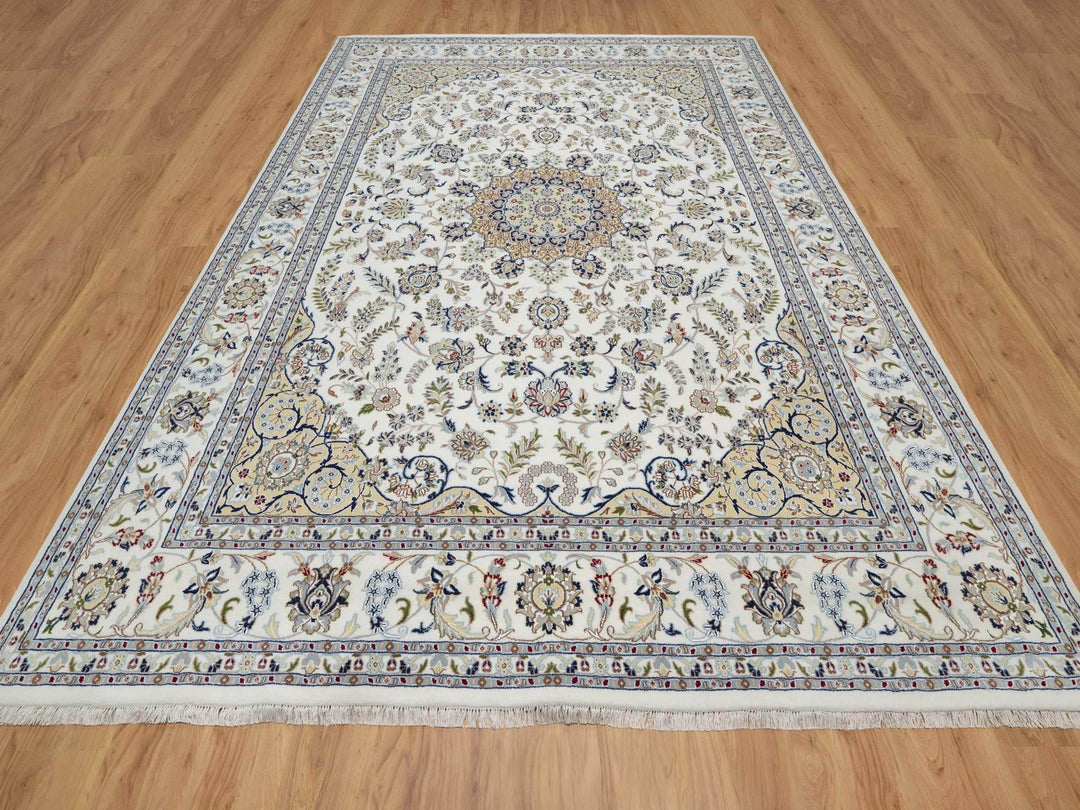 8'9" x 12'3" New Hand Knotted Ivory Wool & Silk Rectangle Oriental Rug - MOA10291126