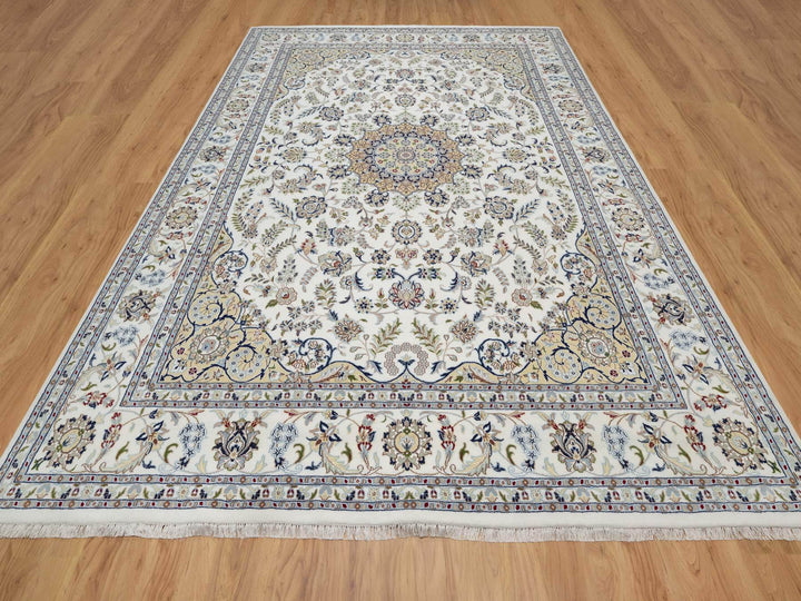 8'9" x 12'3" New Hand Knotted Ivory Wool & Silk Rectangle Oriental Rug - MOA10291126