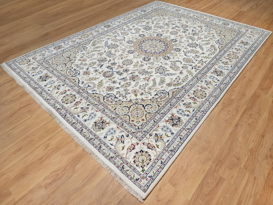8'9" x 12'3" New Hand Knotted Ivory Wool & Silk Rectangle Oriental Rug - MOA10291126