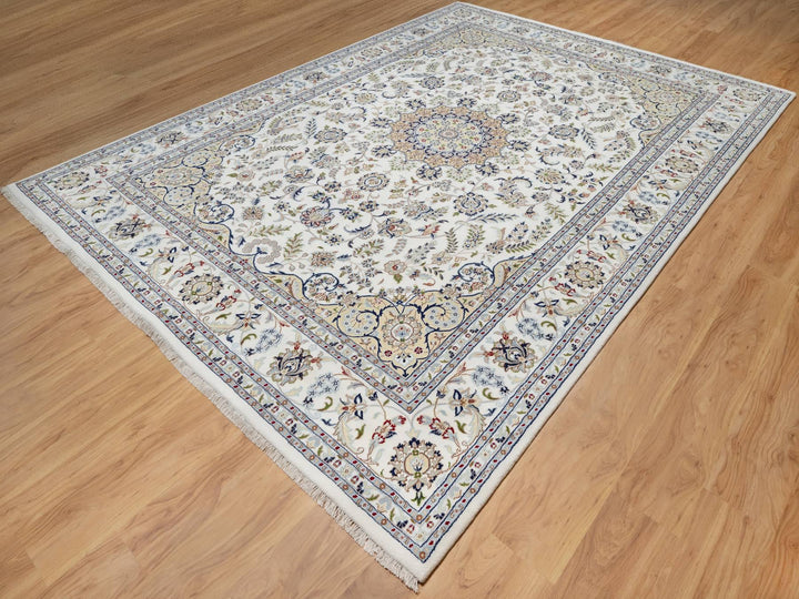 8'9" x 12'3" New Hand Knotted Ivory Wool & Silk Rectangle Oriental Rug - MOA10291126